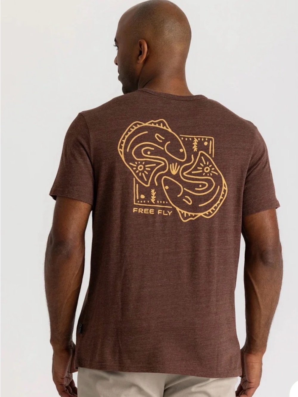 Free Fly Apparel Brown Pocket Tee with Yellow Logo